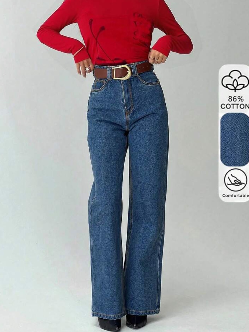High-Rise Straight Leg Blue Denim Jeans